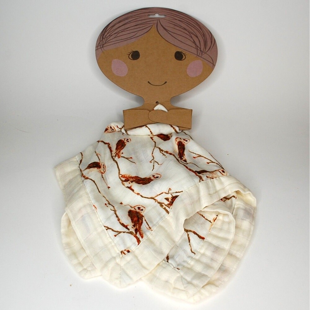 MILKBARN Beige OWL Mini Baby Lovey Muslin Security Blanket Rayon Bamboo Branch